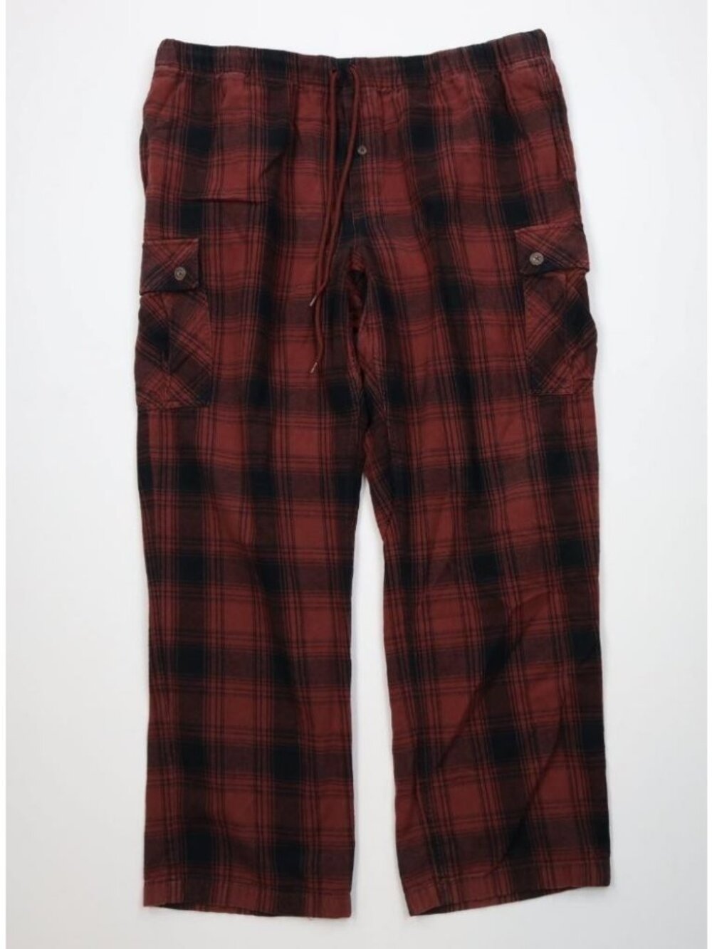 Duluth Trading Co Mens XL Faded Wide Leg Lounge Flannel Cargo Pants Red Plaid